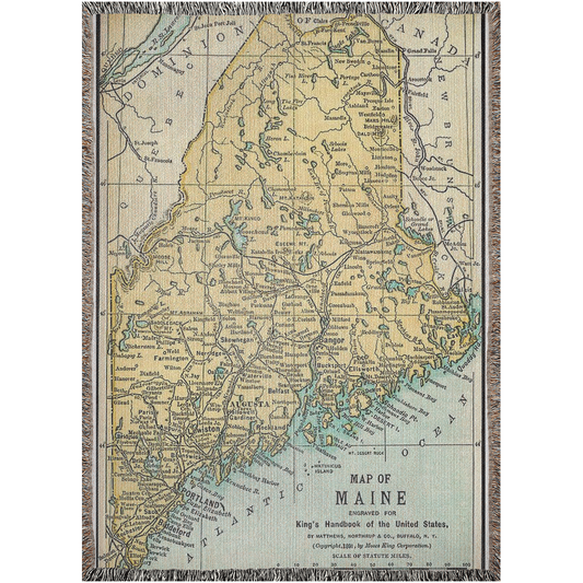 1891 Maine Map Woven Blanket | Cotton Luxury Blanket