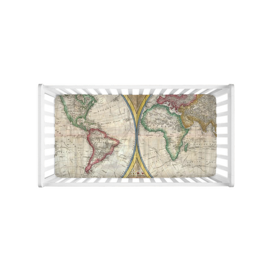 Antique Hemisphere Map Jersey Knit Crib Sheets