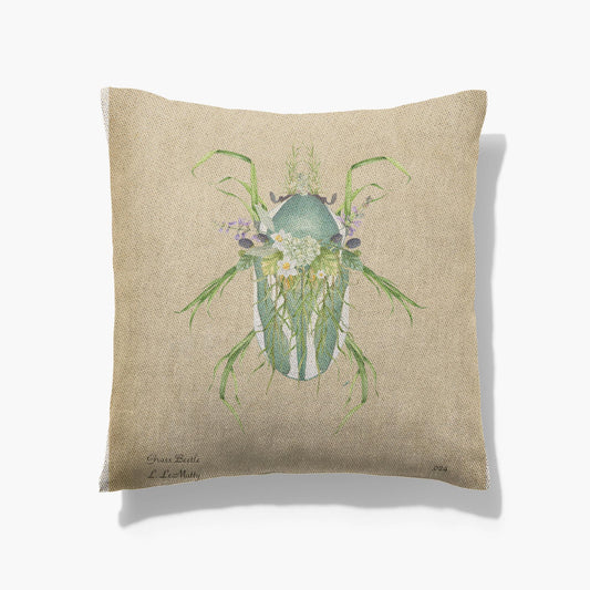 Grass Beetle Illustration Pillow | Cozy and Luxurious Woven Pillows to Enhance Your Living Space