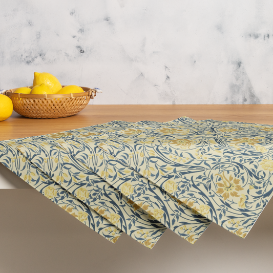 Teal and Lemon Floral Woven Placemat | Elevate Your Table Setting with Sophisticated Patterns